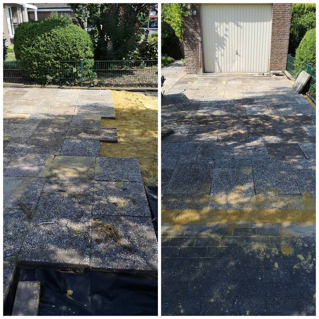 Terrasse und Einfahrt nach der Reinigung – vorher und nachher
