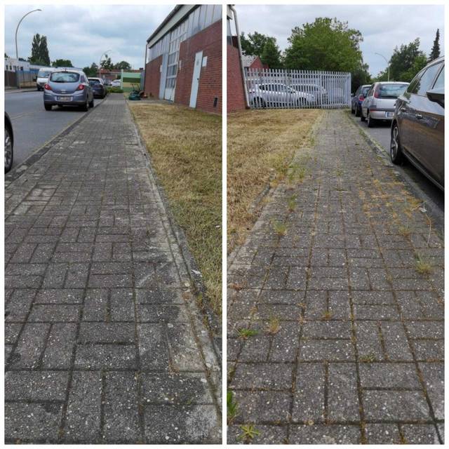 Gehweg von Unkraut befreit – vorher und nachher